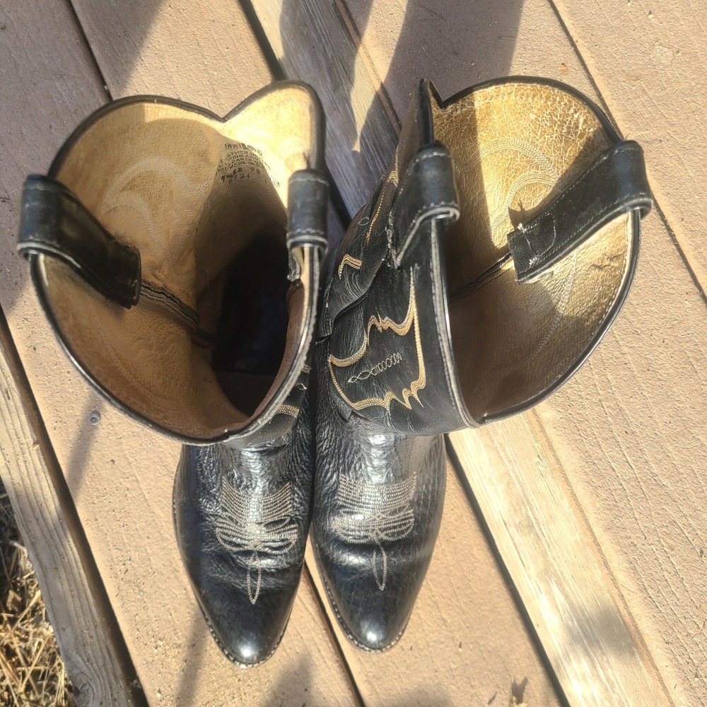 Vtg 80s Abilene Mens Black Exotic Shark Western Leather Cowboy Boots USA 9.5‎ EE - Picture 6 of 11